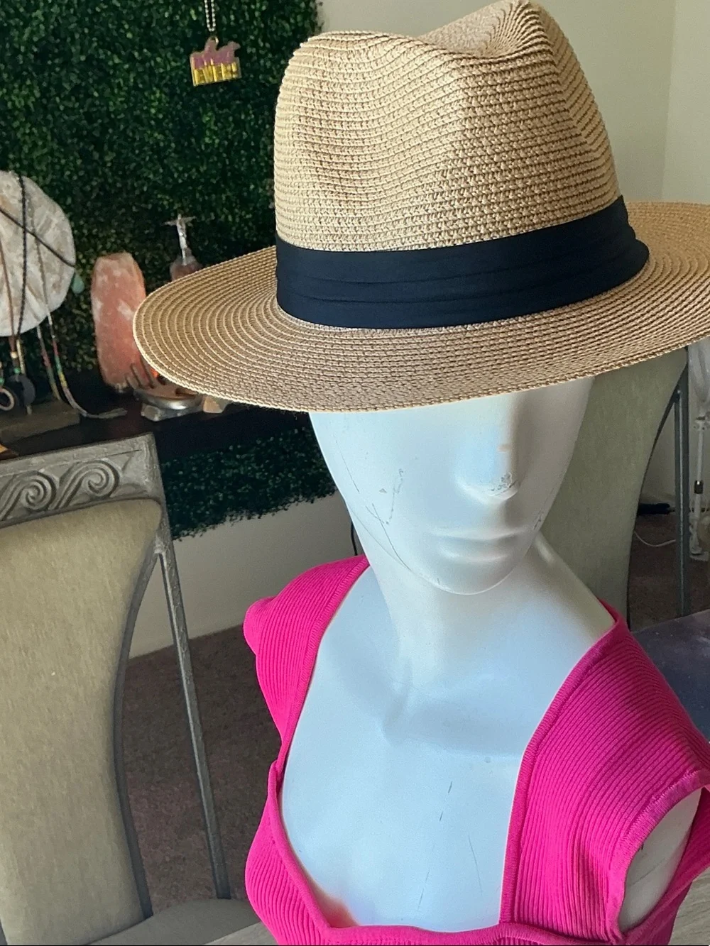 Classic Straw Fedora Hat with Black Band - Men Accessories